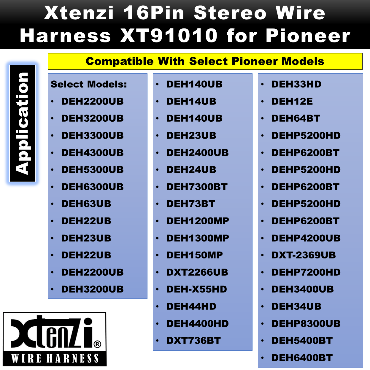 Xtenzi 16Pin Car Radio Power Wire Harness Connector for Pioneer DEH-1300M DEH-2200UB & More - XT91010
