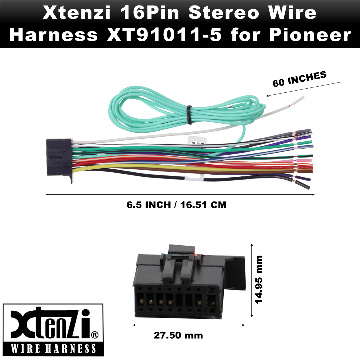 Xtenzi 16Pin Car Radio Power Wire Harness Connector Compatible with Pioneer BV9973 BV9976 BV9978 BV9979B BV9980BT – XT91011-5