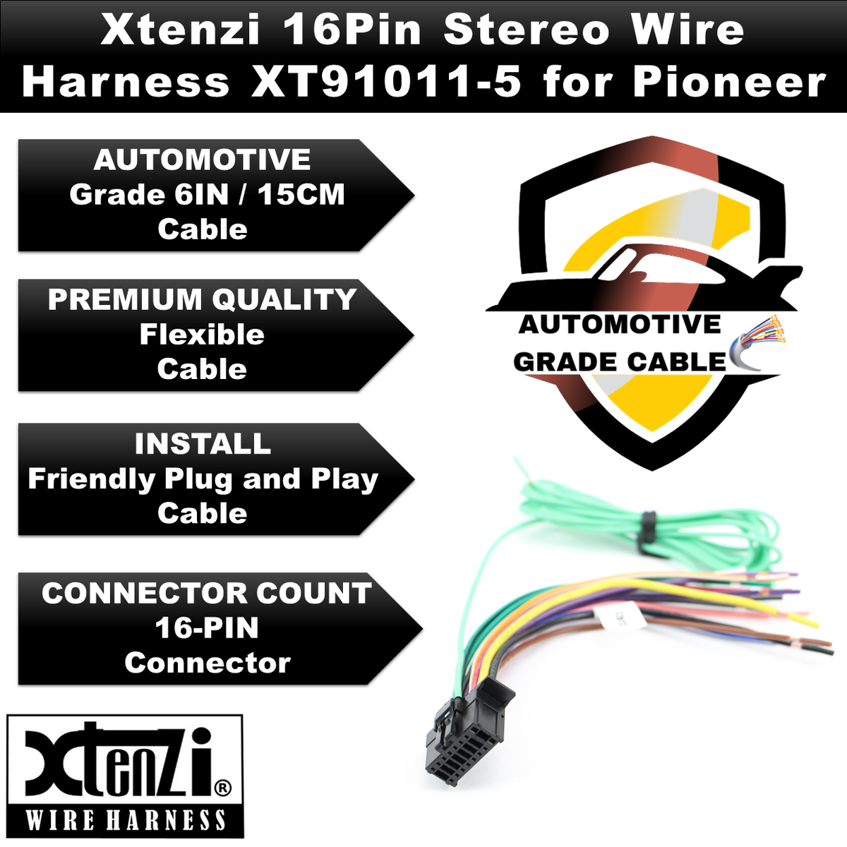 Xtenzi 16Pin Car Radio Power Wire Harness Connector Compatible with Pioneer BV9973 BV9976 BV9978 BV9979B BV9980BT – XT91011-5