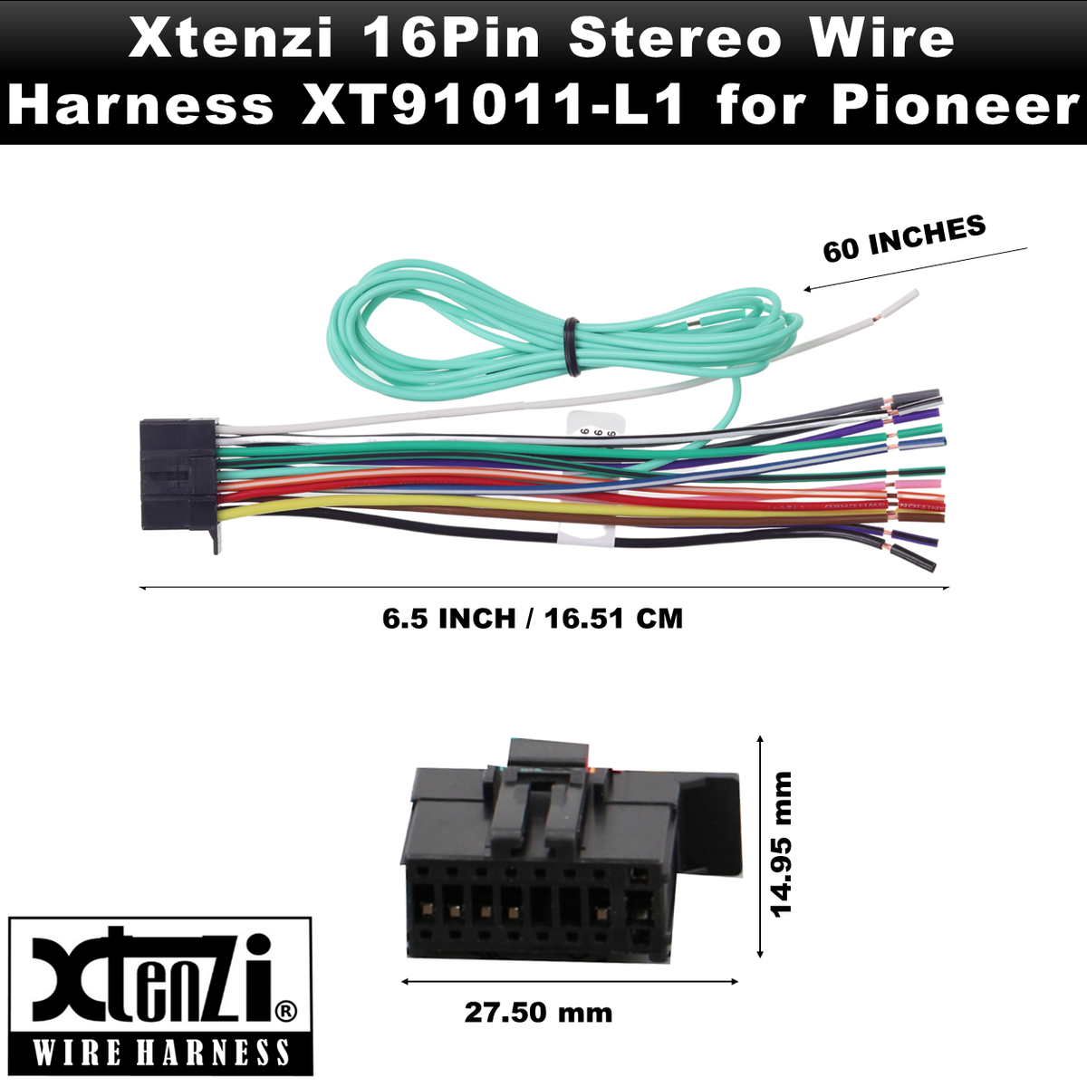 Xtenzi 16Pin Car Radio Power Wire Harness Connector Compatible with Pioneer FHX720BT FHX520UI FH-X520UI FH-X720BT FH-X721BT - XT91011 - image 7