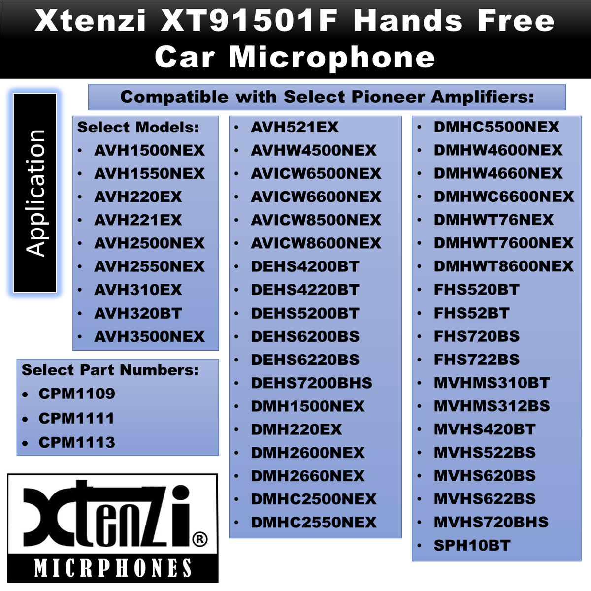 Xtenzi Microphone 2.5mm Mic XT91501F for Pioneer AVHW4500NEX DMH1500NEX 2600NEX FHS52BT