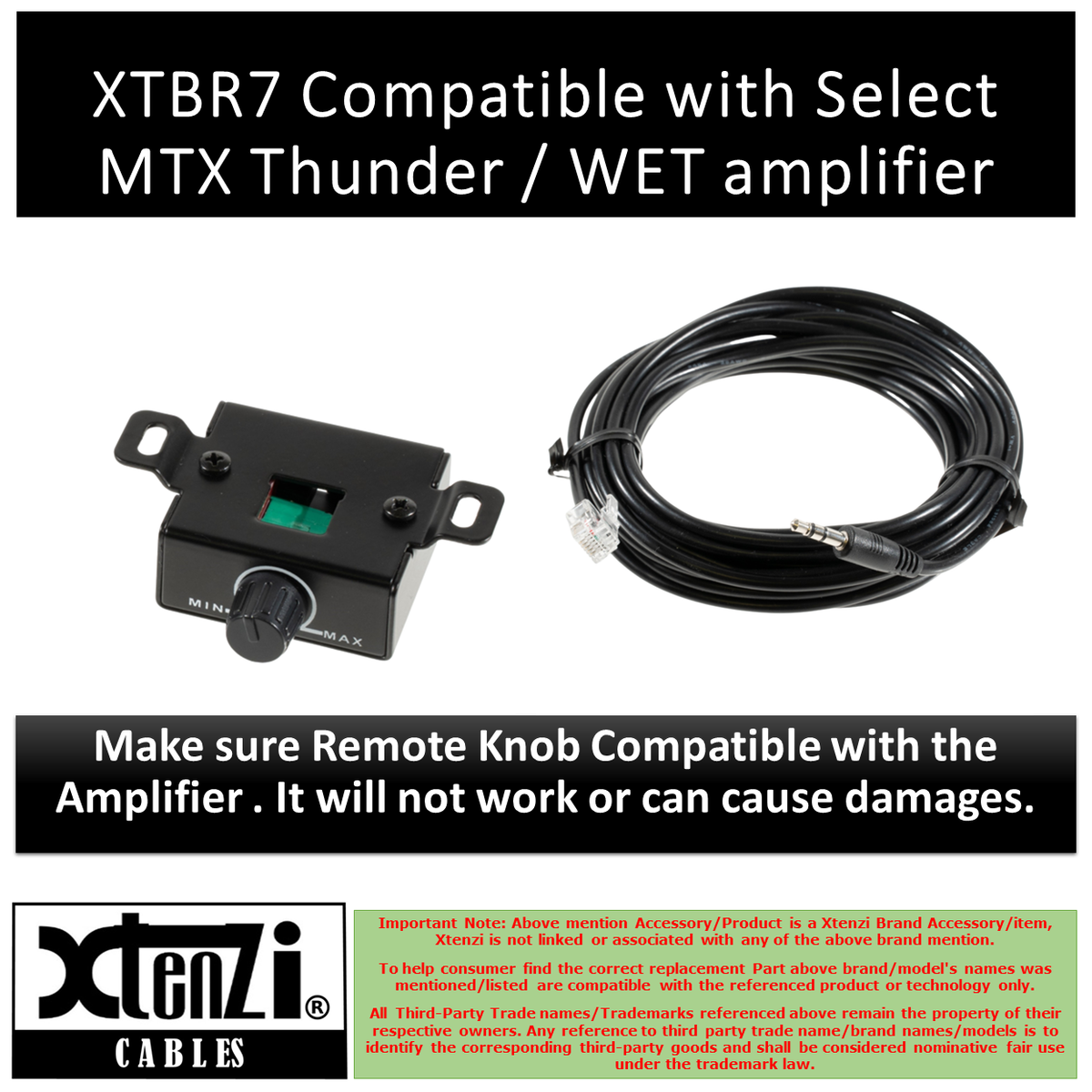 Xtenzi Amplifier Bass Volume Knob Control Remote XTBR7 For MTX THUNDER / WET Amp