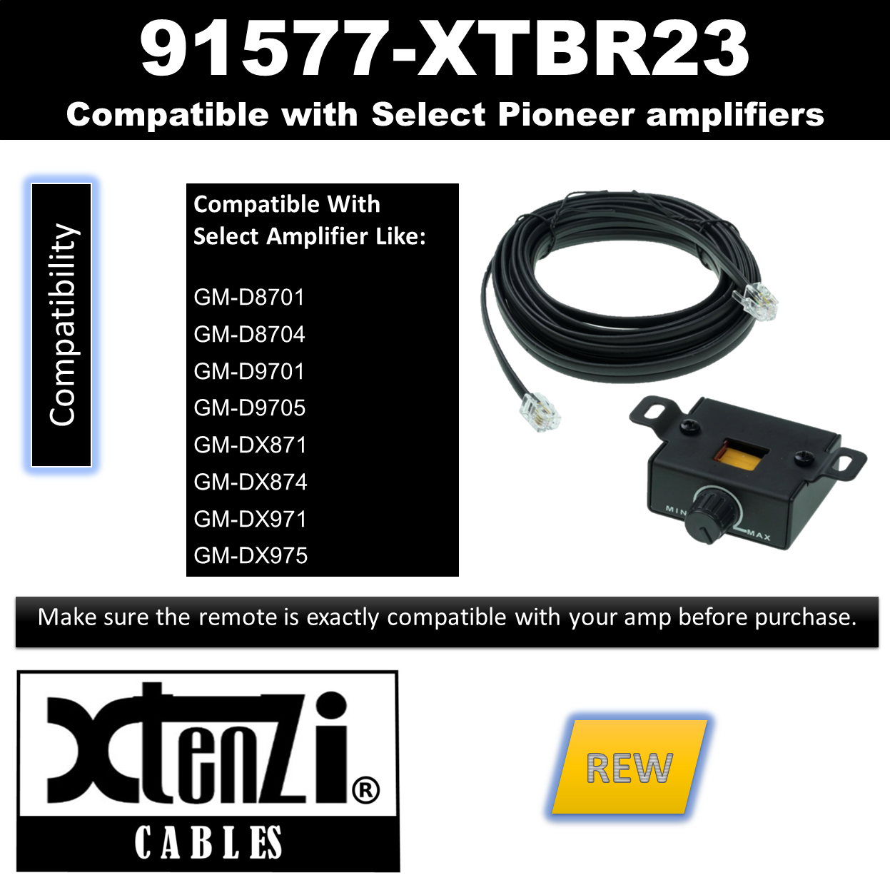 Xtenzi Volume Knob Control Amp Bas Remote XTBR23 for Pioneer GM-D8701 GM-D8704