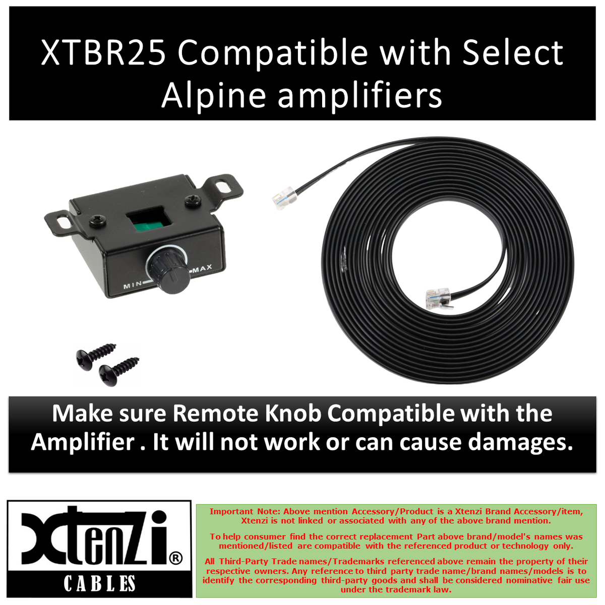 Xtenzi Amplifier Bass Volume Knob Control Remote XTBR25 Compatible with Alpine