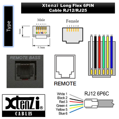 Xtenzi 6 Pin Remote Bass Boost Knob 15 FT Flex Cable for Phoenix Gold Amplifier