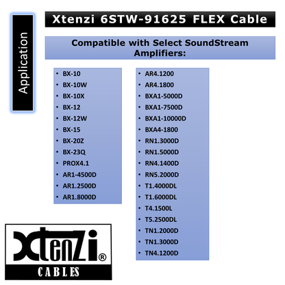 Xtenzi 6Pin Bass Cable 15FT Flex Wire For SoundStream BX-10 BX-12 BX-15 BX-20Z