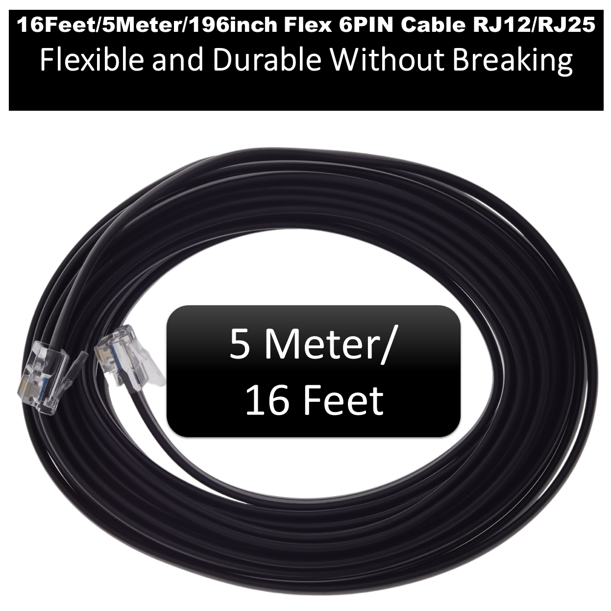 Xtenzi 6Pin Flex Cable 15 FT Wire For Remote Bass Boost Knob Audio Amplifiers