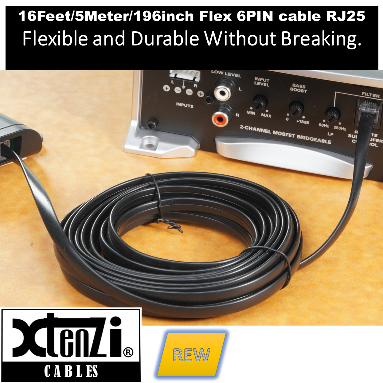 Xtenzi 6Pin Remote Bass Knob 15FT-REW Flex Cable for JBL GTO-RBC, GTO-3EZ, GTO-5EZ, GTO-501EZ, GTO-751EZ, GTO-1001EZ, Stadium 600 AMP