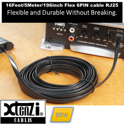 Xtenzi 6Pin Remote Bass Knob 15FT-REW Flex Cable for JBL GTO-RBC, GTO-3EZ, GTO-5EZ, GTO-501EZ, GTO-751EZ, GTO-1001EZ, Stadium 600 AMP