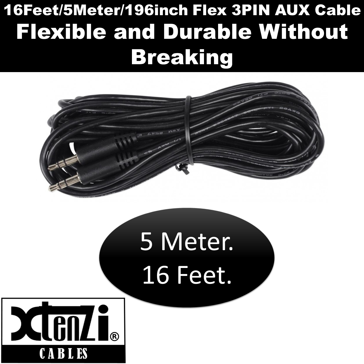 Xtenzi 3Pin 15FT Jack Bass Knob Remote Cable for SKAR Audio RP and Marine Series