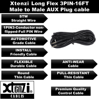 Xtenzi 3Pin 15FT Jack Bass Knob Remote Cable for SKAR Audio RP and Marine Series