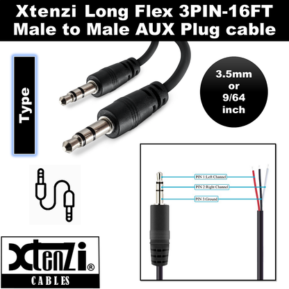 Xtenzi 3Pin 15FT Jack Bass Knob Remote Cable for SKAR Audio RP and Marine Series