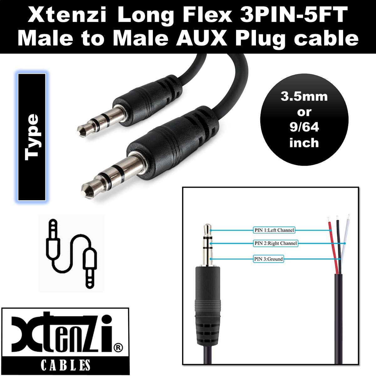 Xtenzi 3Pin 5FT Jack Bass Knob Cable for Rockford Fosgate Prime PLC Amplifiers