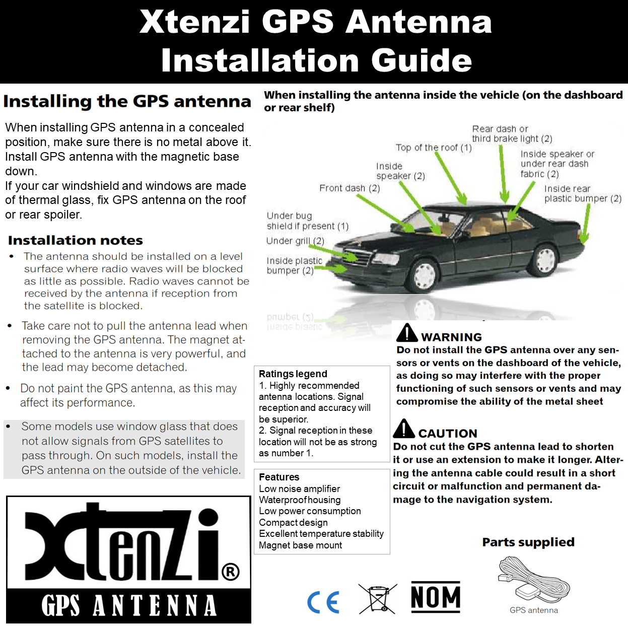 Xtenzi GPS Antenna XT91826 for Pyle PLDNV78I PLDNV77U PLBT72G PLDNV695 PLDNV66