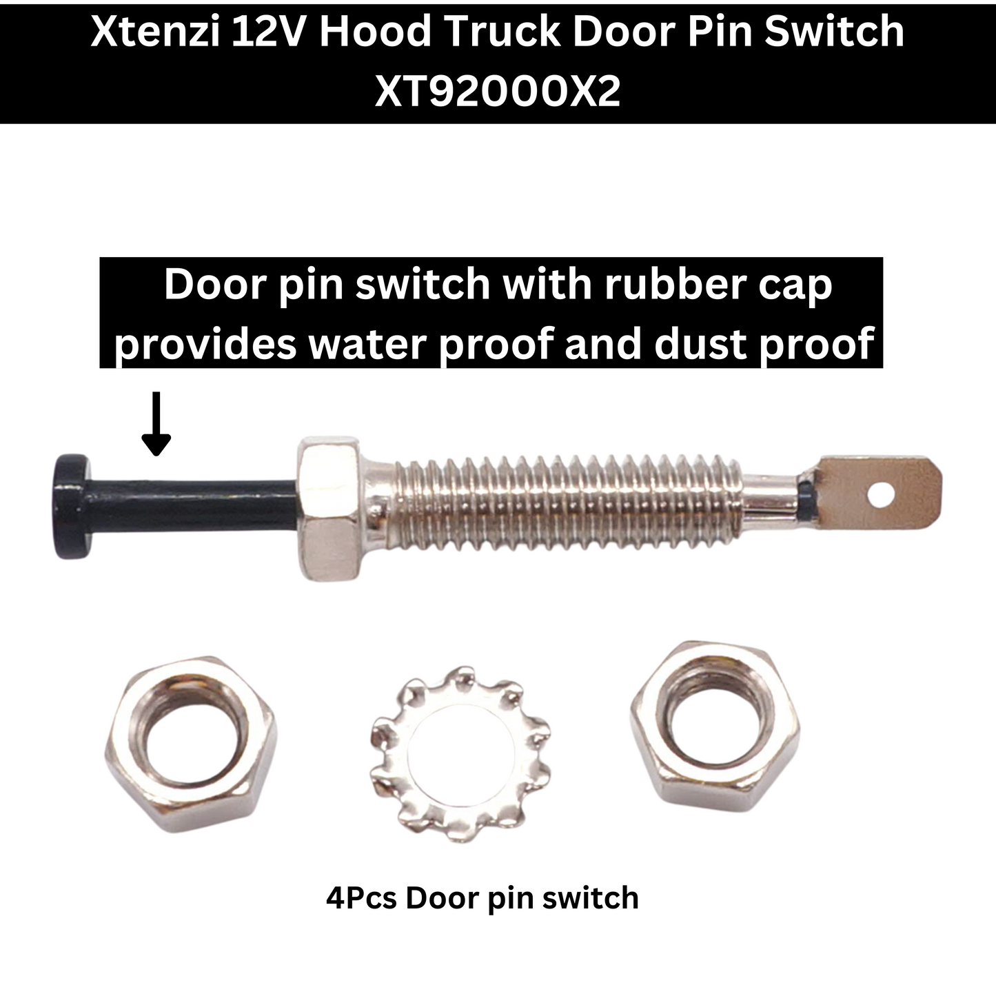 Xtenzi 2PCS Car Alarm Universal Hood Trunk Bonnet Door Pin On/Off Momentary 12V Adjustable Security Switch XT92000X2- Pack of 2