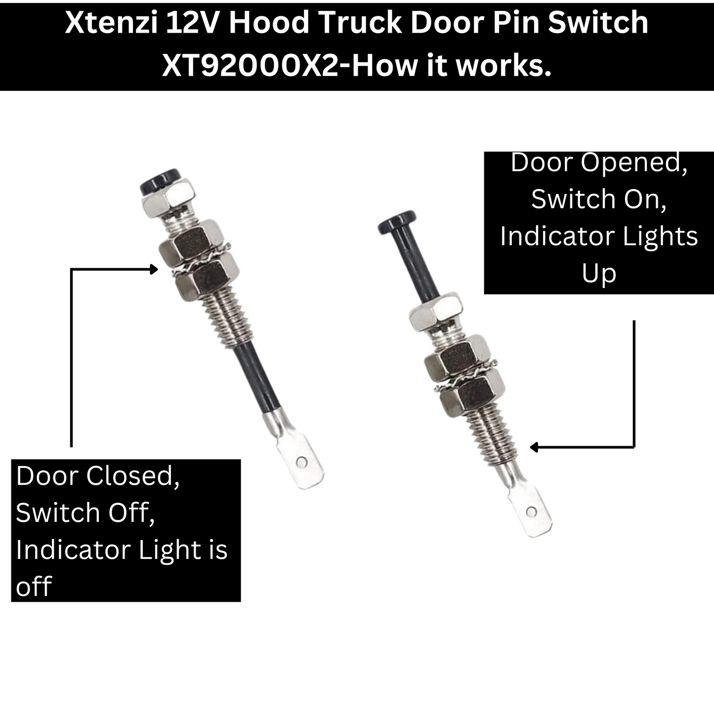 Xtenzi 2PCS Car Alarm Universal Hood Trunk Bonnet Door Pin On/Off Momentary 12V Adjustable Security Switch XT92000X2- Pack of 2