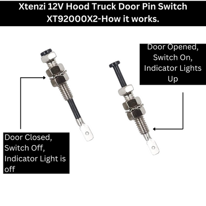 Xtenzi 2PCS Car Alarm Universal Hood Trunk Bonnet Door Pin On/Off Momentary 12V Adjustable Security Switch XT92000X2- Pack of 2