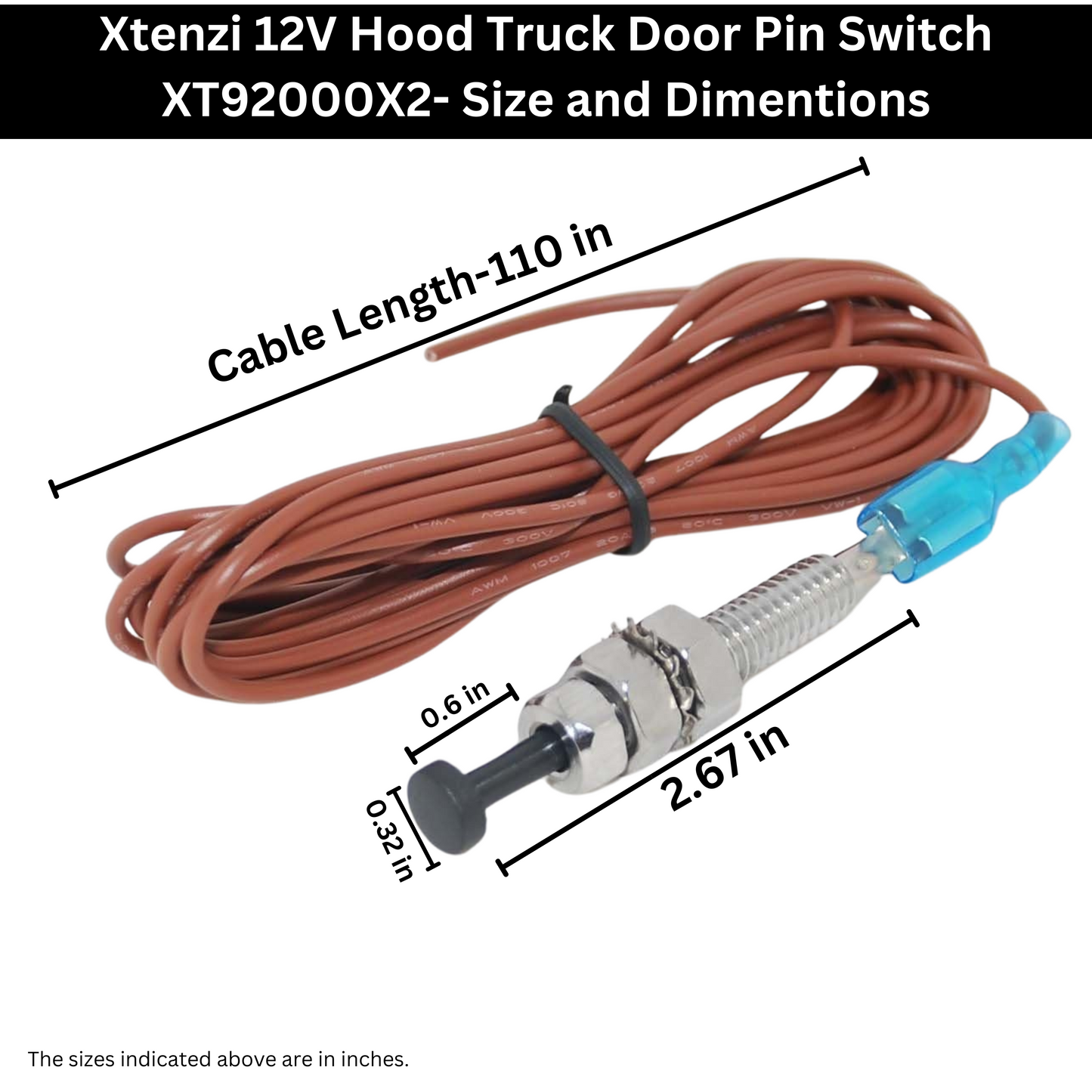 Xtenzi 2PCS Car Alarm Universal Hood Trunk Bonnet Door Pin On/Off Momentary 12V Adjustable Security Switch XT92000X2- Pack of 2