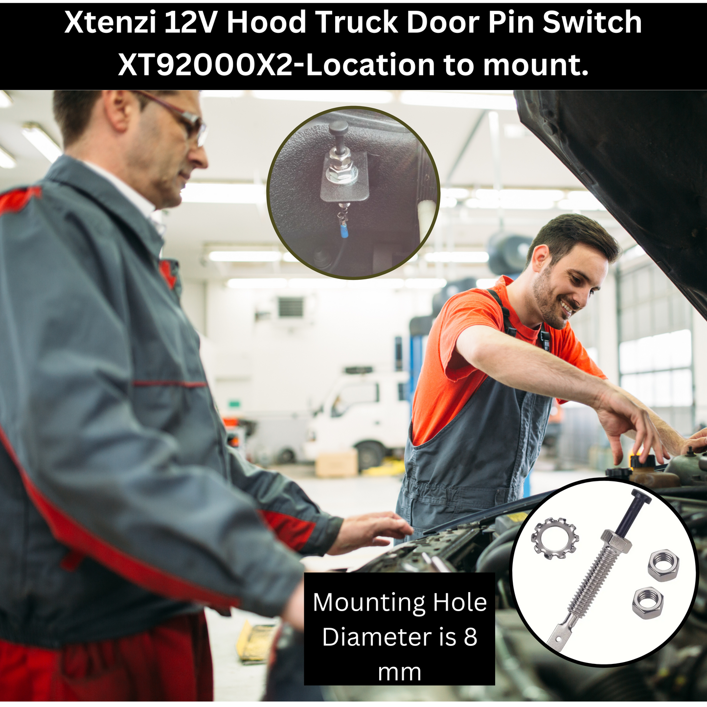 Xtenzi 2PCS Car Alarm Universal Hood Trunk Bonnet Door Pin On/Off Momentary 12V Adjustable Security Switch XT92000X2- Pack of 2