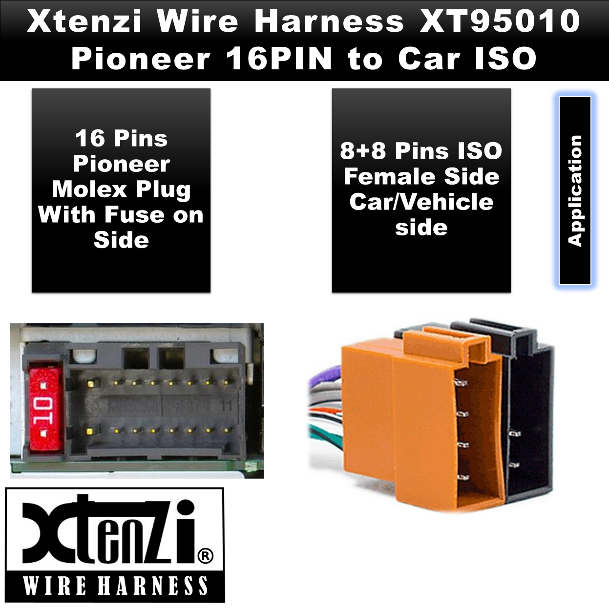 Xtenzi 16Pin ISO Car Radio Power Wire Harness for Pioneer DEH1500UB DEH4500BT
