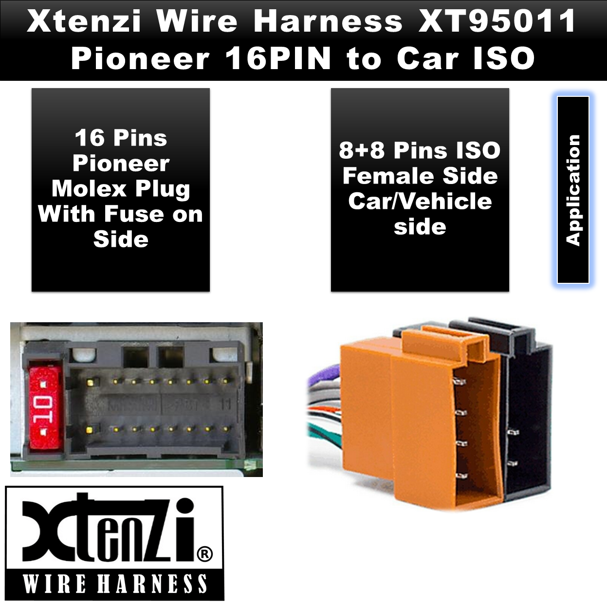 Xtenzi 16Pin ISO Car Radio Power Wire Harness for Pioneer AVICZ910DAB AVIC710DAB