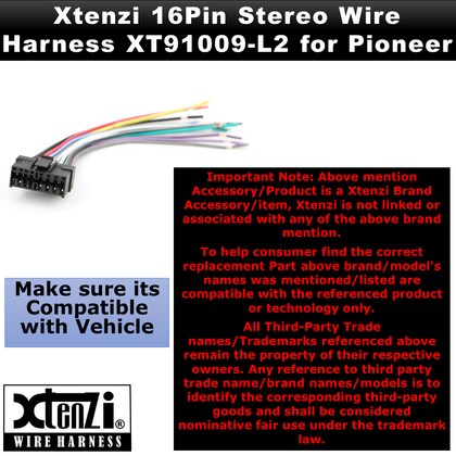 Xtenzi 16Pin Car Radio Wire Harness Connector for Pioneer DEHP200 DEHP300 DEHP3000 DEHP400 DEHP4000 - XT91009