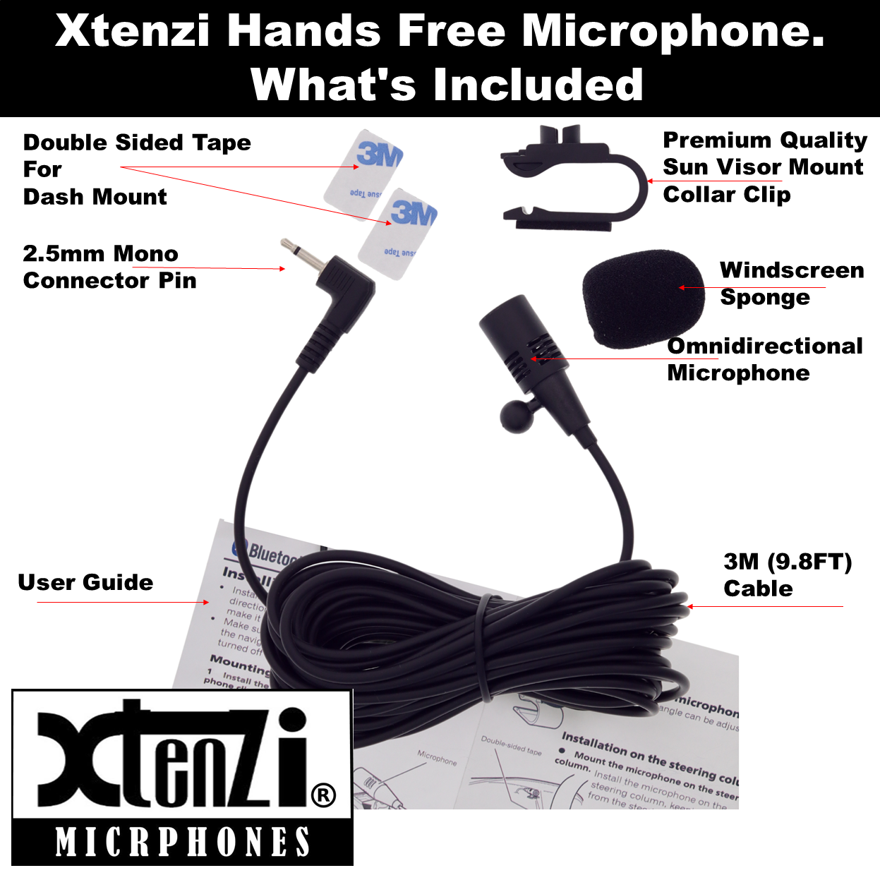 Xtenzi Microphone 2.5mm Mic XT91501A for Pioneer AVICZ1 AVICD3 Z110BT F700BT F90BT X910BT