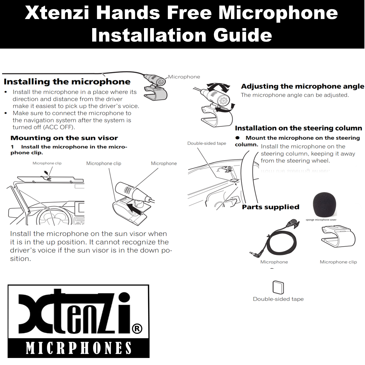 Xtenzi Microphone 2.5mm Mic XT91501C for Pioneer SPHDA120 AVH270BT 271BT 4100NEX X2700BS