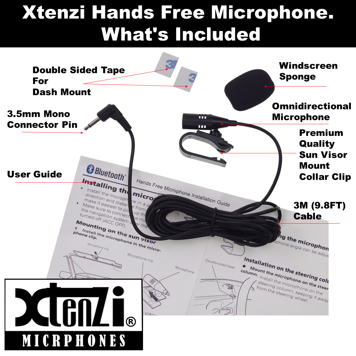 Xtenzi Microphone 3.5mm Mic for Car Vehicle Head Unit Stereo XT91502 for Alpine