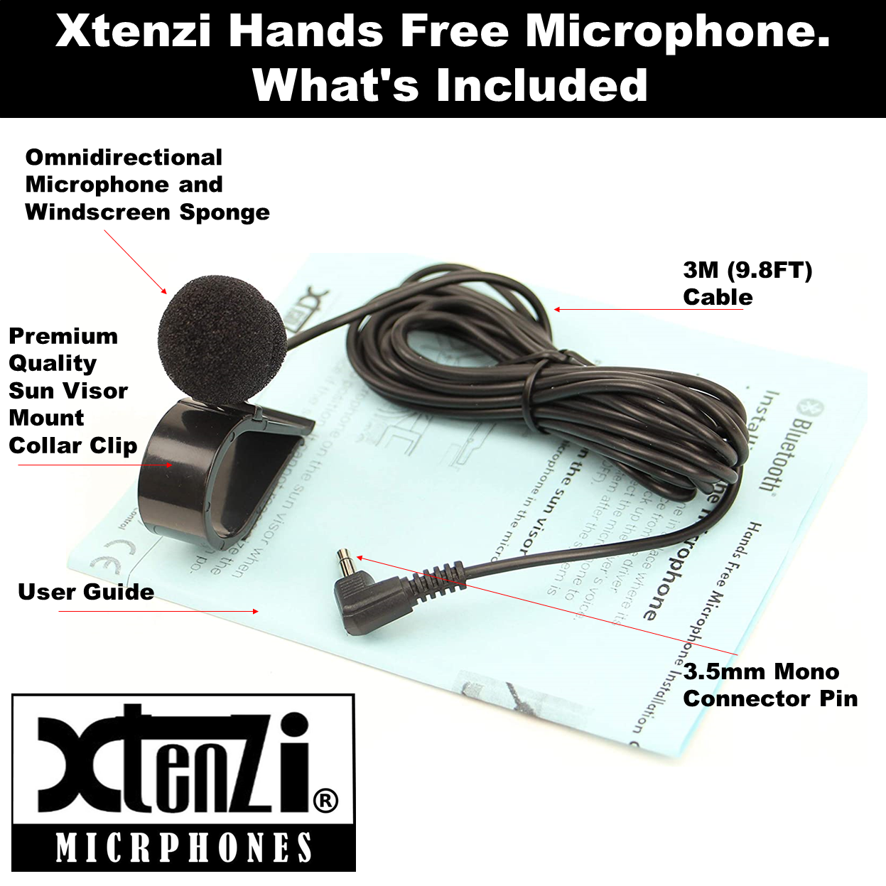 Xtenzi Microphone 3.5mm Mic for Car Vehicle Head Unit Stereo XT91509 for Jensen