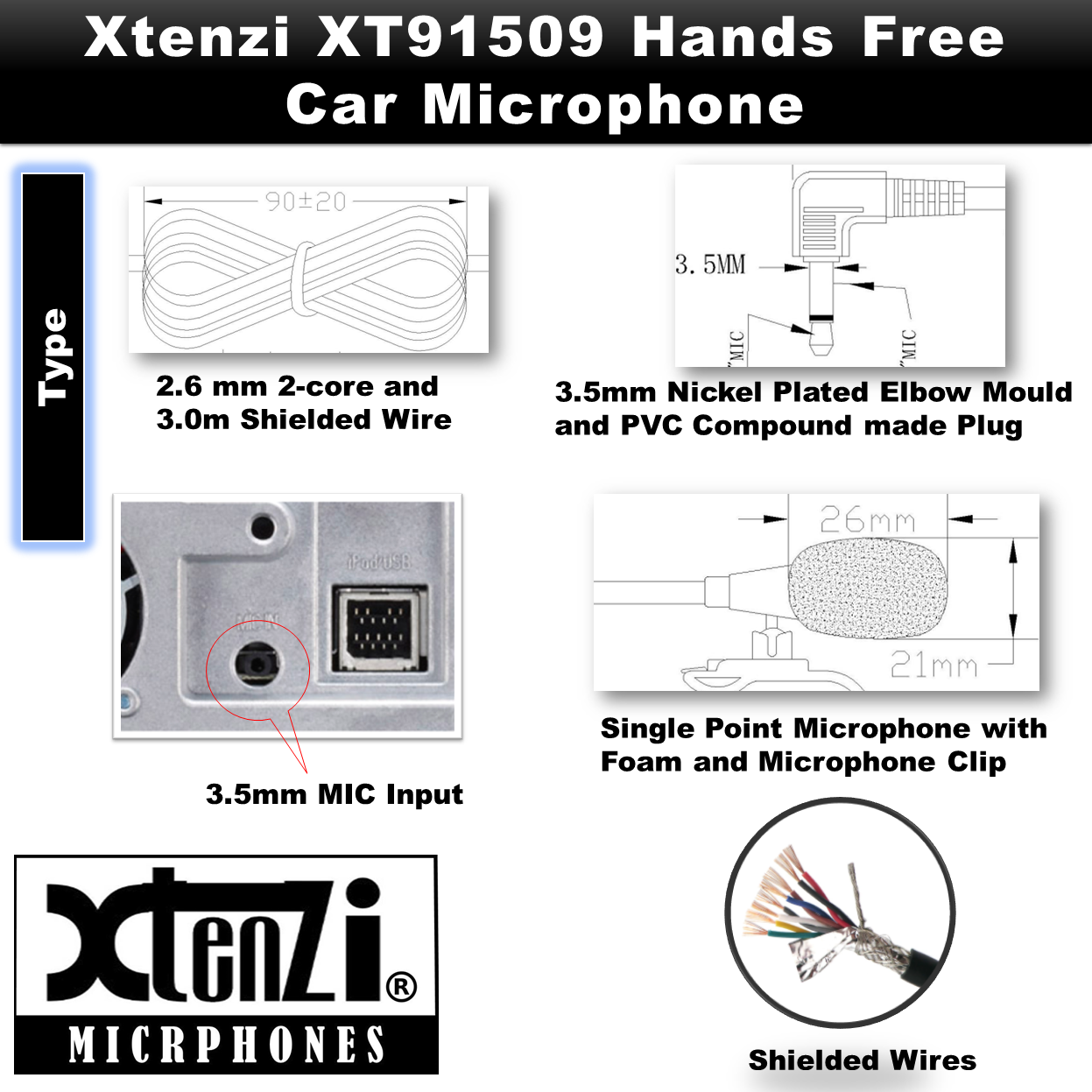 Xtenzi Microphone 3.5mm Mic for Car Vehicle Head Unit Stereo XT91509 for Jensen