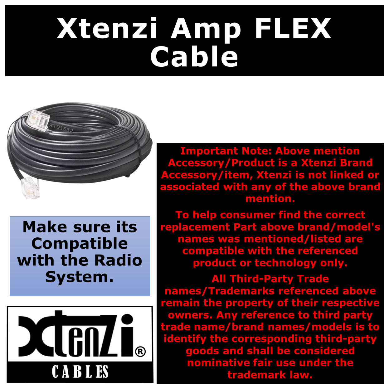 Xtenzi 6Pin Flex Cable 15 FT Wire For Remote Bass Boost Knob Audio Amplifiers