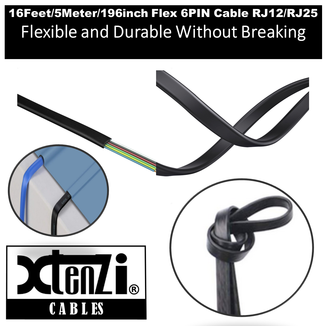 Xtenzi 6 Pin Flex Cable 15 FT Wire Remote Bass Knob For AudioControl Amplifier