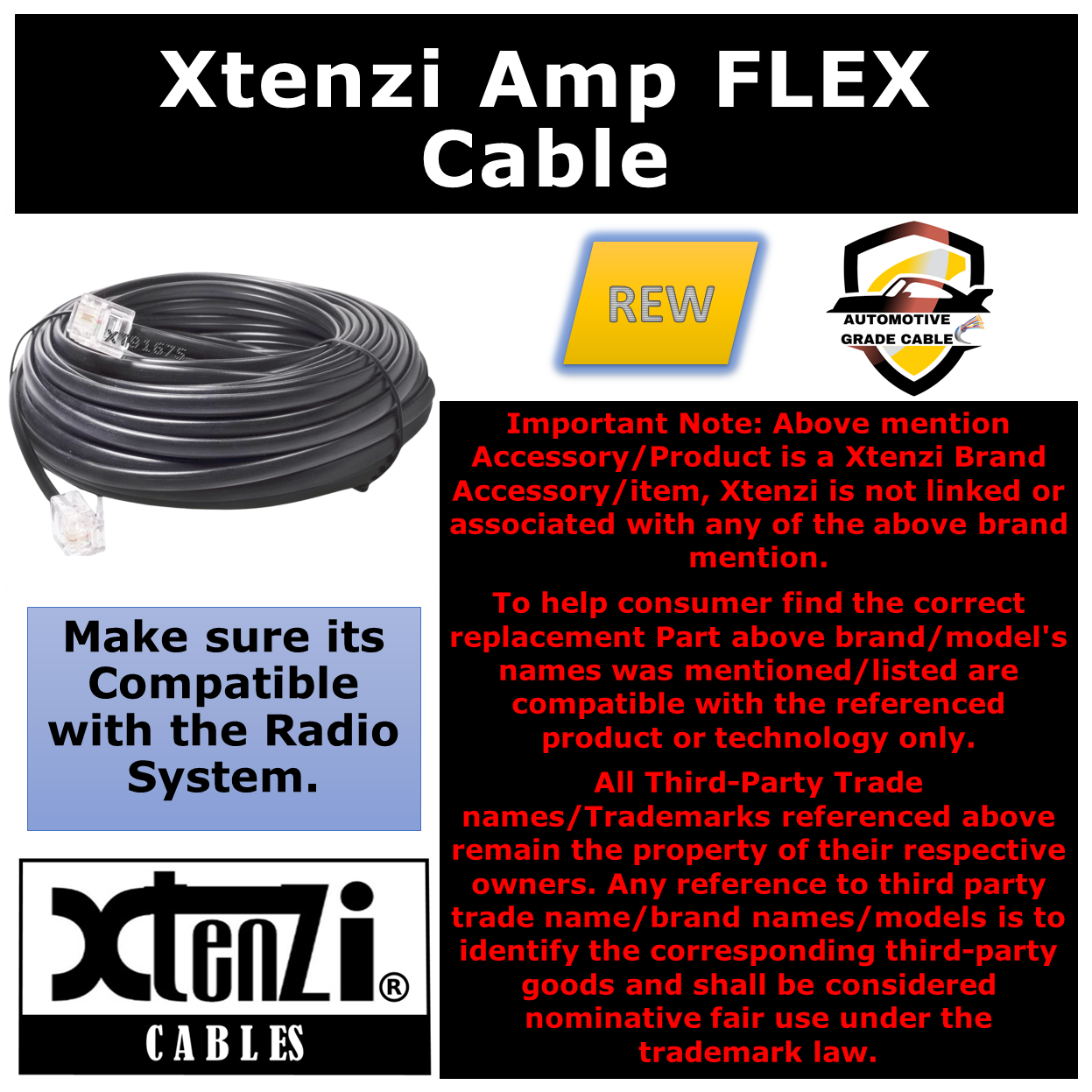 Xtenzi 6Pin Remote Bass Knob 15FT-REW Flex Cable for JBL GTO-RBC, GTO-3EZ, GTO-5EZ, GTO-501EZ, GTO-751EZ, GTO-1001EZ, Stadium 600 AMP